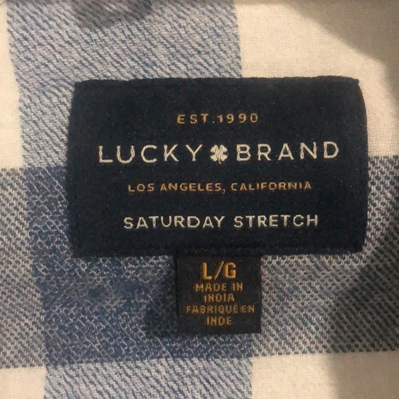 Lucky Brand Blue Cream Men’s Flannel Saturday Stretch - Picture 3 of 4
